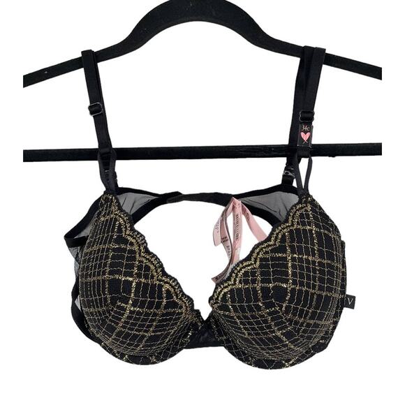 Victoria's Secret bra Sexy Tee Lightly lined demi lace black gold size 34C - Picture 2 of 4